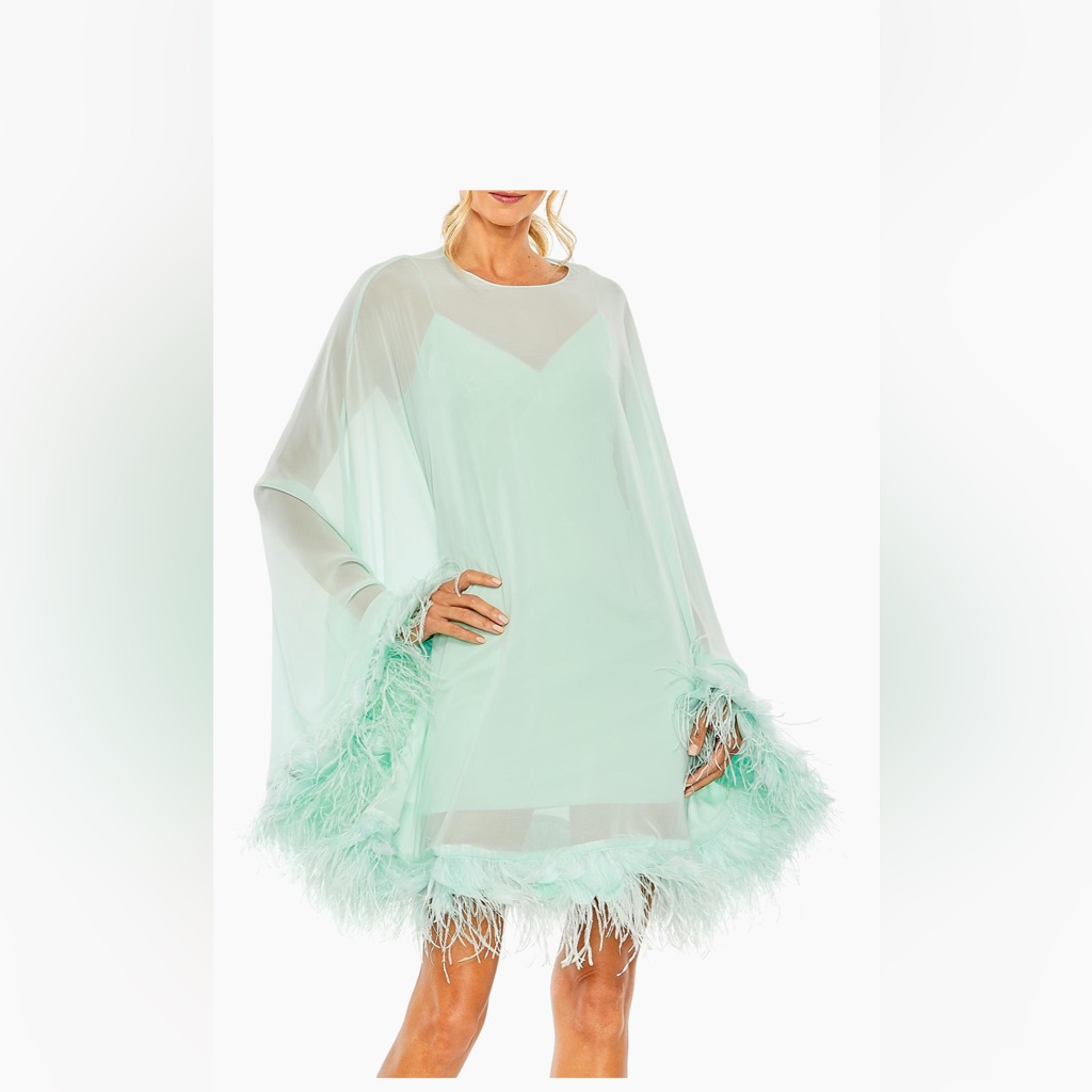 Mac Duggal Stunning Mint Feather Mini Dress,